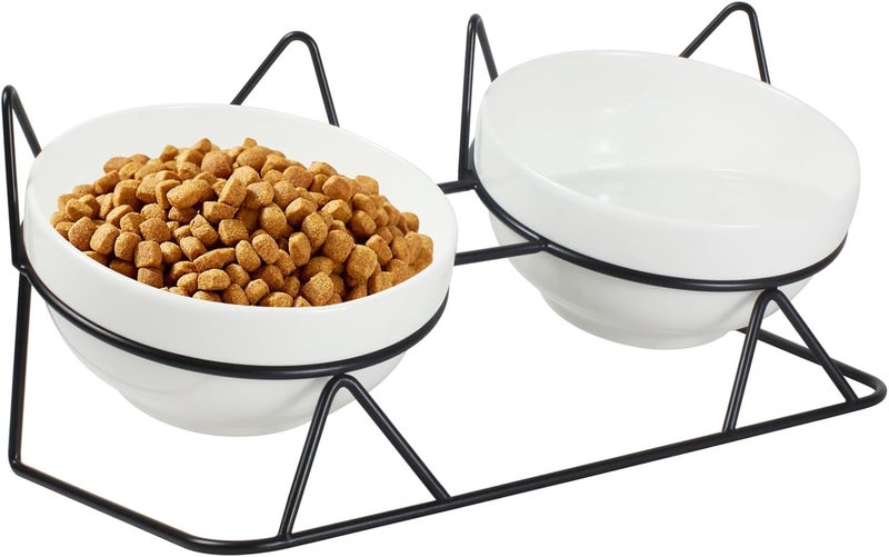 MCSAPIL Elevated Tilted Cat Bowls for Indoor Cats，Raised Ceramic Cat Bowl Elevated 15°,Pet Feeding Bowls for Food and Water Anti Vomiting Bowl(Double Ceramics and Tilt Shelf) Suitable - Image 1